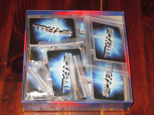 There are thirty packs of cards, each with cards for one location and one spy card. So many possibilities in this box.